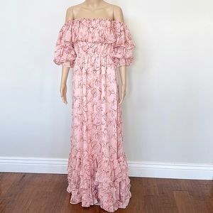 NEW Praia Women’s SIZE L Tiered Off Shoulder Maxi Dress